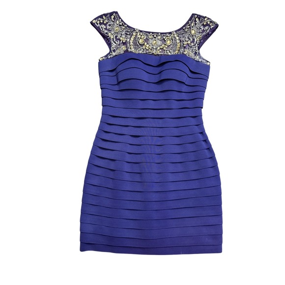 Sherri Hill Purple Embellished Cap Sleeve Cocktail Dress Bodycon Size 6 - Picture 2 of 8